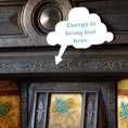 FutureCurrents image of fireplace with speech bubble saying 'Energy is being lost here'